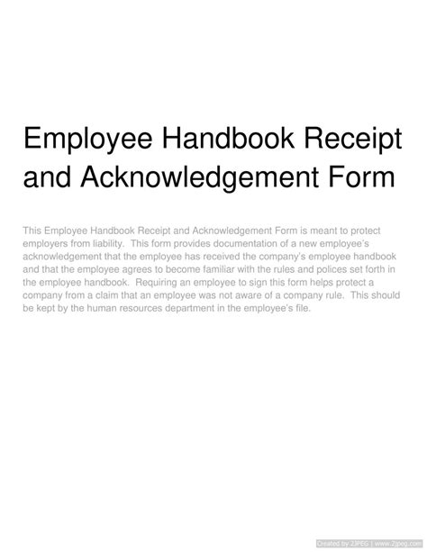 Employee Handbook Acknowledgement Form.